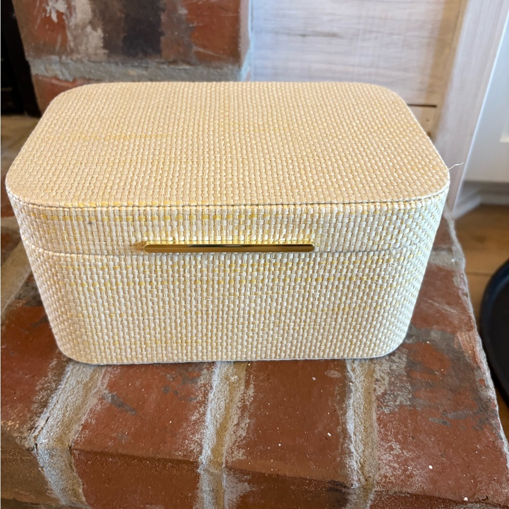 Cream Woven Storage Box with Gold Accent